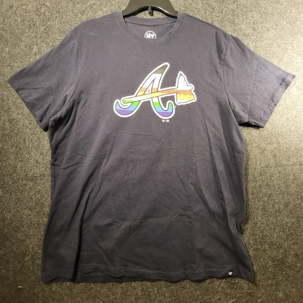 Atlanta Braves 47 Brand MLB Pride Rainbow Logo Navy Blue T-Shirt Mens Large